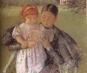 Betweenmaid reading for little girl Mary Cassatt